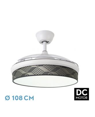 Ventilador Dc Moda 72w Blanco/tetris Gris 108d 3aspas 7200lm 3000-4000-6000k Remoto+ Memoria+ Temporizador