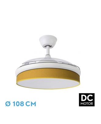 Ventilador Dc Moda 72w Blanco/amarillo 108d 3aspas 7200lm 3000-4000-6000k Remoto+memoria+temporizador