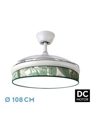 Ventilador Dc Moda 72w Blanco/hoja Verde 108d 3aspas 7200lm 3000k,4000k,6000k Remoto+memoria+temporizador