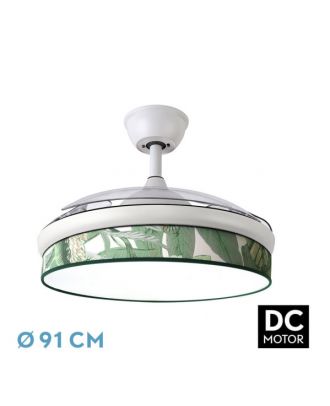 Ventilador Dc Moda 72w Blanco/hoja Verde 91d 3aspas 7200lm 3000k, 4000k, 6000k Remoto+ Memoria+ Temporizador