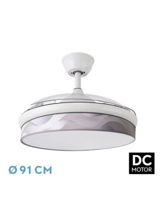 Ventilador Dc Moda 72w Blanco/ola Gris 91d 3aspas 7200lm 3000k, 4000k, 6000k Remoto+ Memoria+ Temporizador