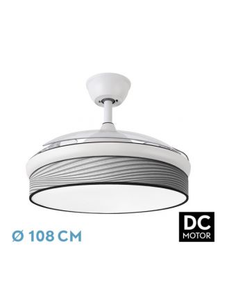 Ventilador Dc Moda 72w Blanco/surco Gris 108d 3aspas 7200lm 3000k,4000k,6000k Remoto+memoria+temporizador