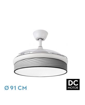 Ventilador Dc Moda 72w Blanco/surco Gris 91d 3aspas 7200lm 3000-4000-6000k Remoto+ Memoria+ Temporizador