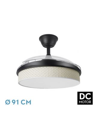 Ventilador Dc Moda 72w Negro/cañizo Blanco 91d 3aspas 7200lm 3000-4000-6000k Remoto+ Memoria+ Temporizador