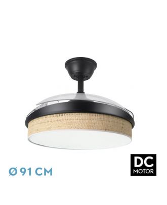 Ventilador Dc Moda 72w Negro/cañizo Claro 91d 3aspas 7200lm 3000-4000-6000k Remoto+ Memoria+ Temporizador