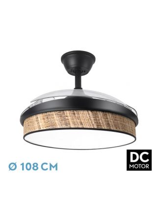 Ventilador Dc Moda 72w Negro/cañizo Oscuro 108d 3aspas 7200lm 3000k,4000k,6000k Remoto+memoria+temporizador