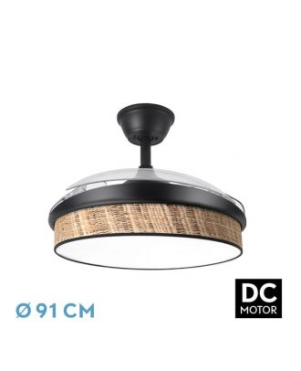 Ventilador Dc Moda 72w Negro/cañizo Oscuro 91d 3aspas 7200lm 3000-4000-6000k Remoto+ Memoria+ Temporizador