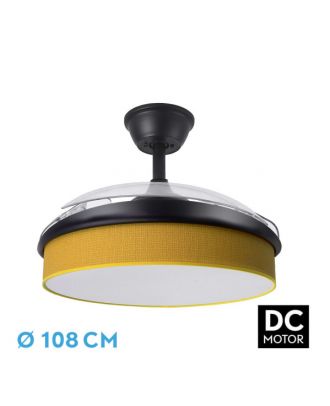 Ventilador Dc Moda 72w Negro/amarillo 108d 3aspas 7200lm 3000-4000-6000k Remoto+memoria+temporizador