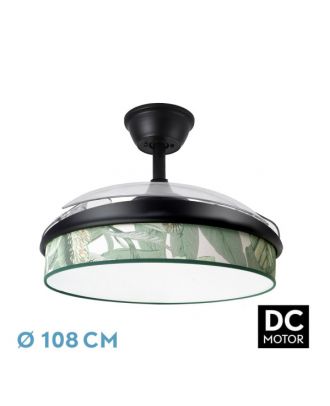 Ventilador Dc Moda 72w Negro/hoja Verde 108d 3aspas 7200lm 3000k,4000k,6000k Remoto+memoria+temporizador