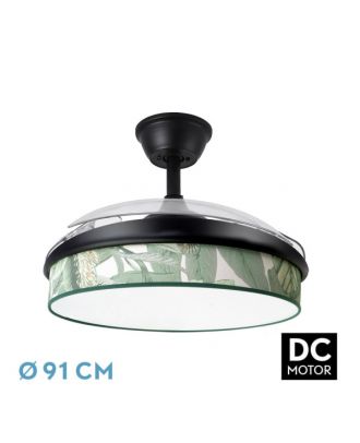 Ventilador Dc Moda 72w Negro/hoja Verde 91d 3aspas 7200lm 3000k, 4000k, 6000k Remoto+ Memoria+ Temporizador