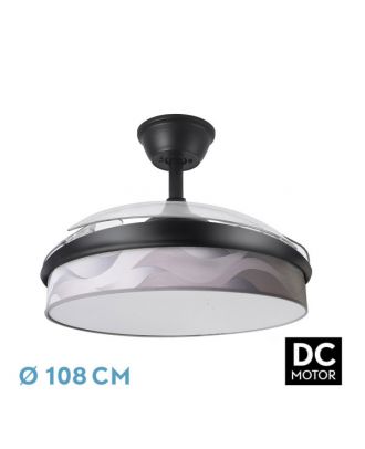 Ventilador Dc Moda 72w Negro/ola Gris 108d 3aspas 7200lm 3000k,4000k,6000k Remoto+memoria+temporizador