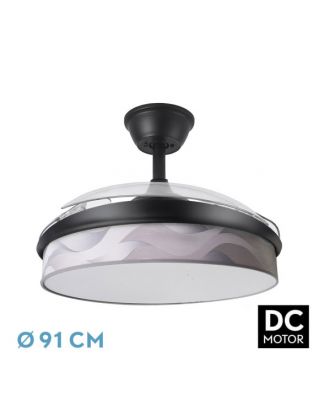 Ventilador Dc Moda 72w Negro/ola Gris 91d 3aspas 7200lm 3000-4000-6000k Remoto+ Memoria+ Temporizador