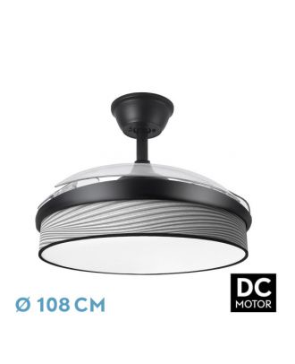 Ventilador Dc Moda 72w Negro/surco Gris 108d 3aspas 7200lm 3000k,4000k,6000k Remoto+memoria+temporizador