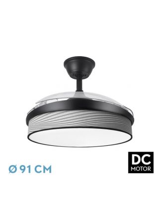 Ventilador Dc Moda 72w Negro/surco Gris 91d 3aspas 7200lm 3000-4000-6000k Remoto+ Memoria+ Temporizador