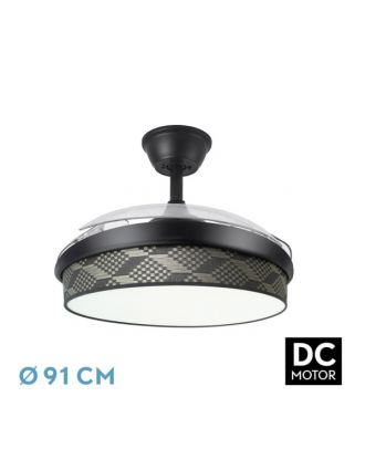 Ventilador Dc Moda 72w Negro/tetris Gris 91d 3aspas 7200lm 3000-4000-6000k Remoto+ Memoria+ Temporizador