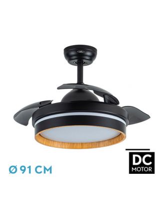 Ventilador Dc Nalon 48w Negro/madera oscura 3aspas 91d 4800lm 3000-4500-6000k Remoto+memoria+temporizador