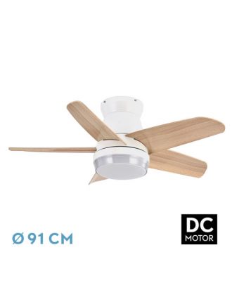 Ventilador Dc Neutron 24w 2400lm Blanco/haya 5aspas 91d 3000k,4500k,6000k, Remoto+temporizador+memoria
