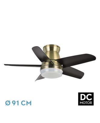 Ventilador Dc Neutron 24w 2400lm Cuero/negro 5aspas 91d 3000k,4500k,6000k, Remoto+temporizador+memoria