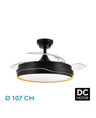 Ventilador Dc Tempano Negro/oro 72w 3aspas 107d 7200lm 6vel 3000k,4500k,6000k, Remoto+temporizador+memoria