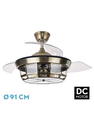 Ventilador Dc Tornado Mini Cuero 3xe27 91d 3aspas Desplegables 6velocidades C/remoto Y Temporizador