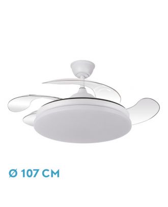 Ventilador Dc Tridente 59w Blanco 4aspas Desp.107d 6980lm Reg.intensidad Remoto+temporizador+memoria 3000-4000-6000k