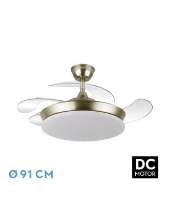Ventilador Dc Tridente Mini 59w Cuero 4aspas Desp. 91d 6980lm Reg.intensidad Remoto+temporizador+memoria 3000-4000-6000k