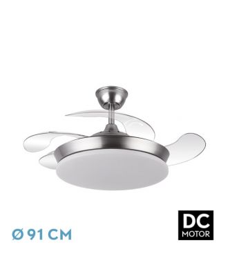Ventilador Dc Tridente Mini 59w Niquel 4aspas Desp.91d 6980lm Reg.intensidad Remoto+temporizador+memoria 3000-4000-6000k