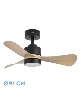 Ventilador Dc Zepelin 18w 1900lm Negro/madera Clara  3aspas 91d 3000-4000-6500K Remoto,memoria Y Temporizador