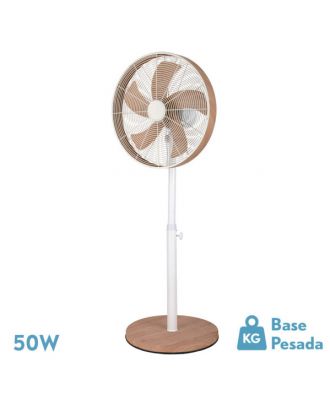 Ventilador De Pie Alcañiz Blanco/haya 3vel.50w.5aspas Oscilante Y Rotatorio Regx45x37cm