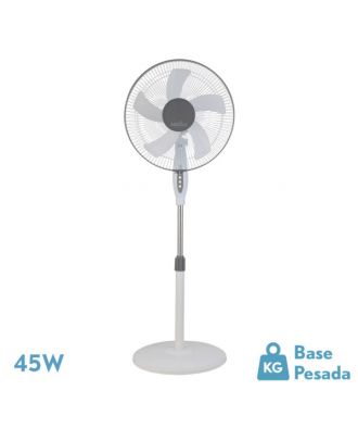 Ventilador De Pie Belmonte Blanco/gris 3 Vel.45w 5aspas Orientable, Fijo Y Rotatorio Regx43x40 Cm