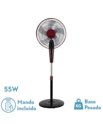 Ventilador De Pie Borlon Negro/burdeos 3 Vel.55w 5x2 aspas Orientable+ Remoto+ Temporizador Regx43x40 Cm