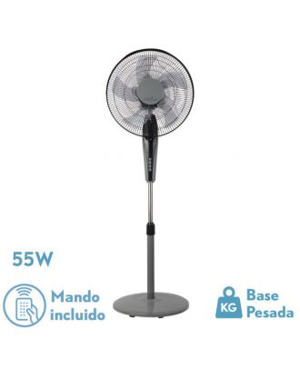 Ventilador De Pie Borlon Negro/gris 3 Vel.55w 5x2aspas Orientable+ Remoto+ Temporizador Regx43x40 Cm