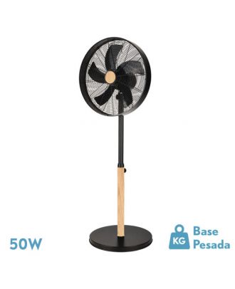 Ventilador De Pie Falcon Negro/haya 3vel.50w.5aspas Oscilante Y Rotatorio Regx45x37cm
