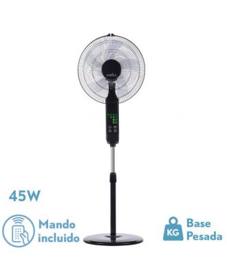 Ventilador De Pie Rodium Negro 3vel 45w Regx43x40cm  Oscilante 5asp.tactil C/remoto Y Temporizador