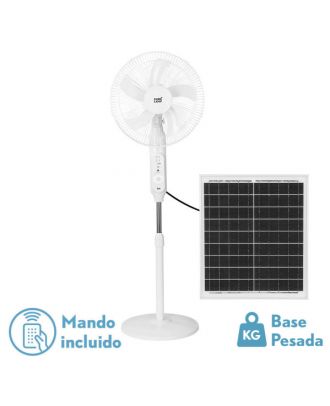 Ventilador DC De Pie Solar Clima Blanco 30w 3vel 5asp Puerto Usb Y Luz C/remoto 43d Cable 4,20m