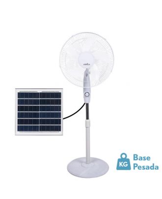 Ventilador De Pie Solar Frontera Blanco 20w 3vel 5aspas Fijo Y Rotatorio Bateria Litio Regx43x38cm