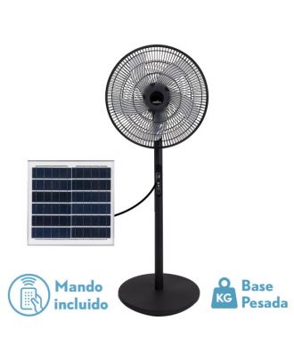 Ventilador De Pie Solar Rialto Negro 30w 3vel 5aspas Puerto Usb Bateria Litio 112x41x38cm