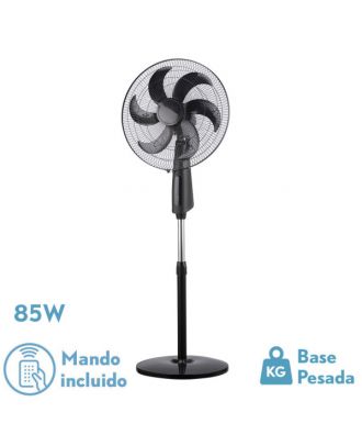 Ventilador De Pie Tolon Negro 3 Vel.85w 6aspas Remoto Temporizador 3modos De Aire Regx50x43 Cm