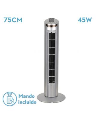 Ventilador De Torre Orbigo Plata 3vel 45w C/remoto  Oscilante Temporizador 75x27x27cm