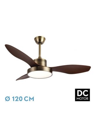 Ventilador DC Hayate 48w 4080lm Cuero/roble 3 Asp 39/54x120x120cm 3000-4000-6000k C/remoto, Memoria Y Temporizador