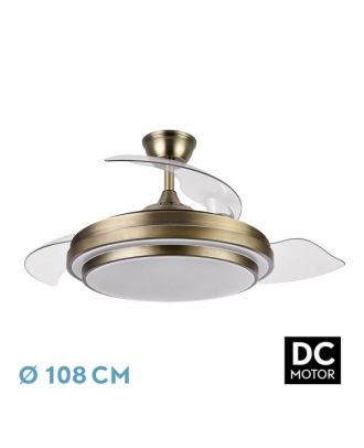 Ventilador Dc Ibe 59w 6980lm Cuero 3 Asp.desp. 107d 3000-4000-6000k Remoto, Reg.intensidad, Memoria Y Temporizador