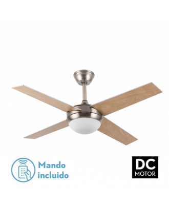 Ventilador  Dc Ciro 2xe27 Niquel 4 Asp.rev. Plata/haya 35/45x116,8d Remoto Y Temporizador