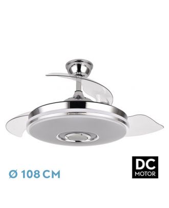 Ventilador Dc Noto 72w 6120lm Cromo 3asp.desp.108d 3 Colores+rgb Bluetooth, Remoto, Memoria Y Altavoz
