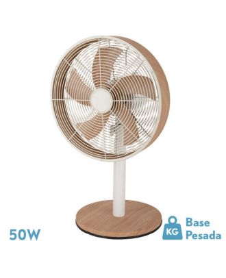 Ventilador Sobremesa Alcañiz Blanco/haya 3vel.45w 5 Aspas Oscilante Y Rotatorio 59x35x28cm
