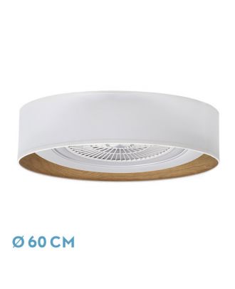 Ventilador Tania 72w Blanco/madera Clara 6120lm 5 Aspas 3col Remoto,memoria,reg.Intensidad,temporizador 25x60x60 Cm