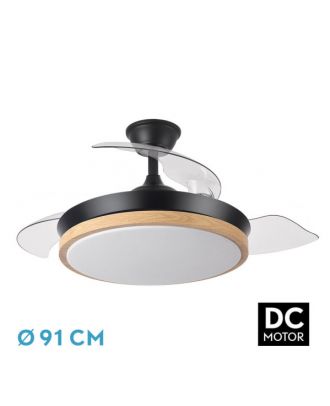 Ventilador Dc Evros Negro/hay 72w 6120lm 91d 3aspas Desplegables 3000-4000-6000k Remoto, Temporizador, Memoria